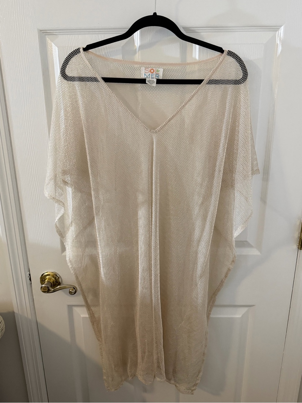 Cream Mesh V-Neck Swim Coverup